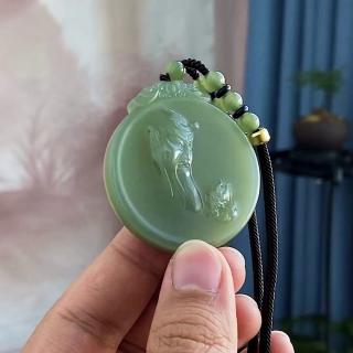 可玉可求 和田玉关公吊坠 男款青白色关二爷玉石挂件 双面雕工 带证书