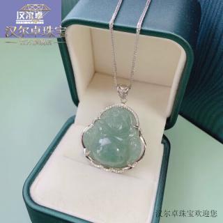 汉尔卓和田玉弥勒佛项链925银玉佛翡翠货笑佛公吊坠玉坠银镶 翡翠玉佛